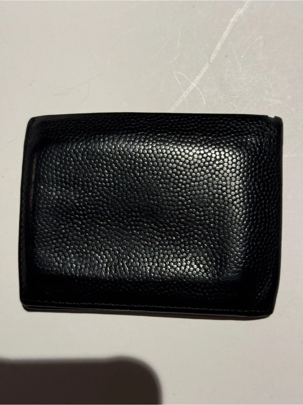 Salvatore Ferragamo Black Pebbled Leather Bi-Fold Wallet with Silver Hardware